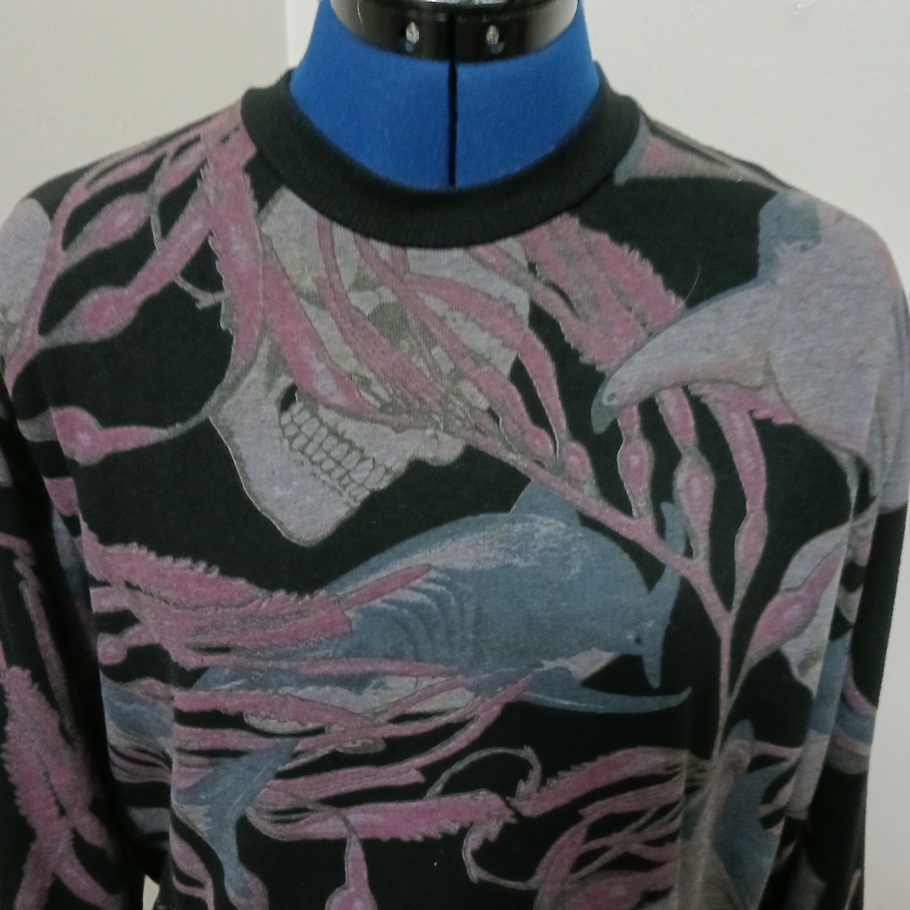 Shark and Skulls Sweatshirt Size Medium Pockets AOP